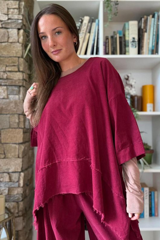 Lock Needlecord Panel Dip Side Top Burgundy